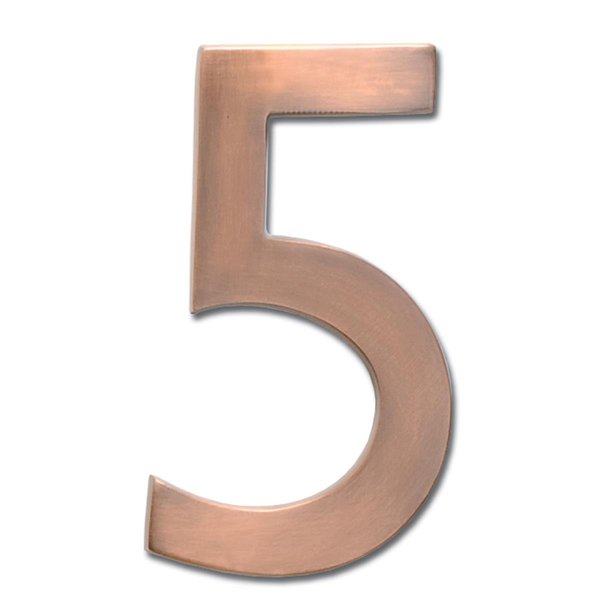 Perfectpatio 3582AC Number 5 Solid Cast Brass 4 inch Floating House Number Antique Copper &quot;5&quot; PE711006